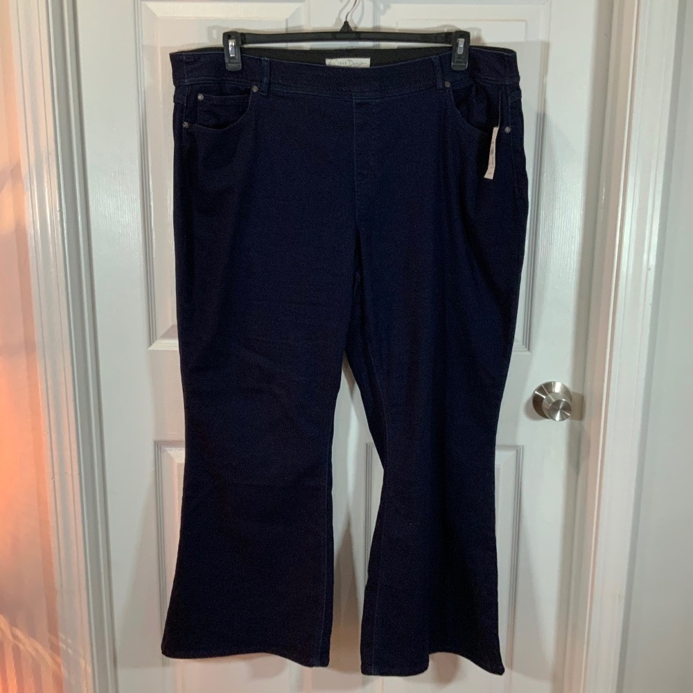 Cato Flare Pull On Elastic Waist Dark Wash Jeans Plus Size 24 NWT